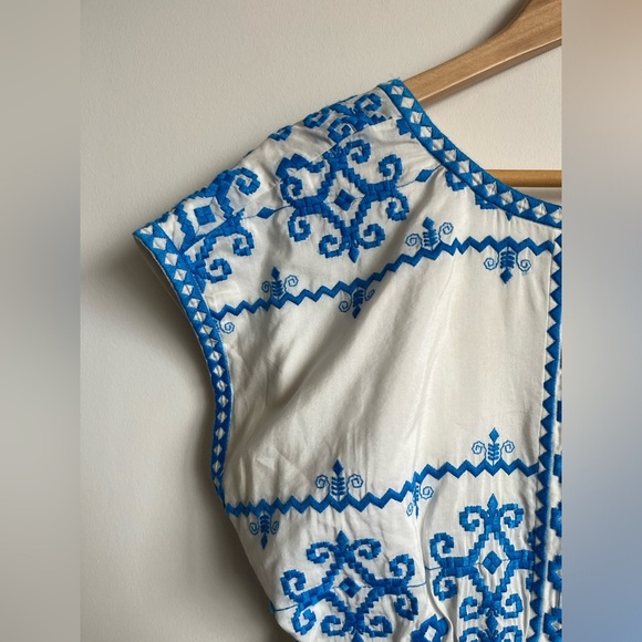 Tibi New York Silk-Cotton Blue Embroidered White Dress size 6 - Picture 5 of 11